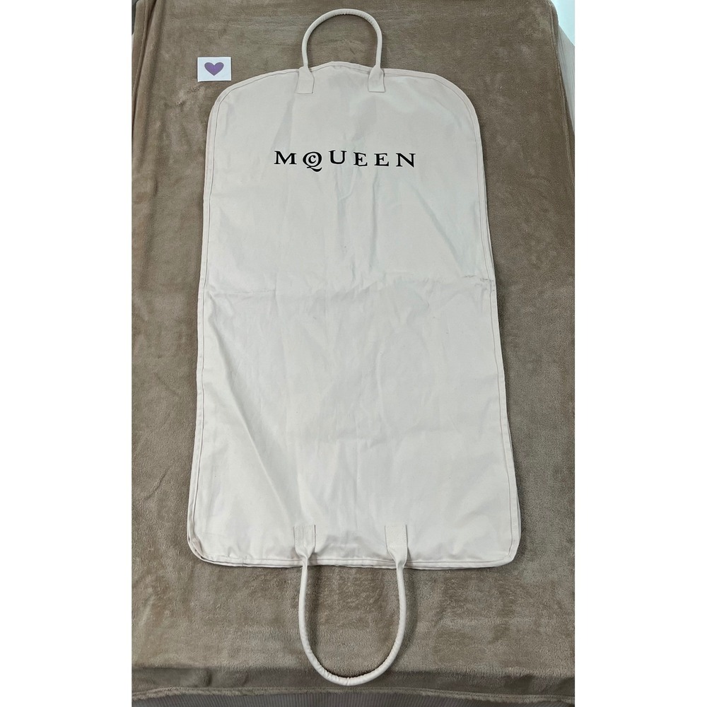 Alexander McQueen Cream Canvas Garment Bag Suit Cover Travel Carrier Logo GOOD